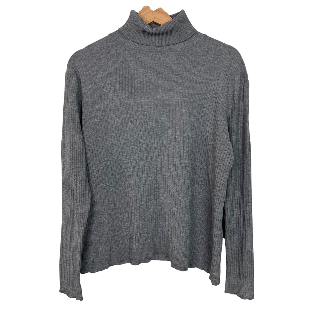 Chicos Gray Silk Blend Ribbed Turtleneck Sweater Size 2 (Large) Long Sleeve